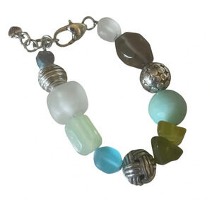 Brighton Women’s Bracelet Silver Sea Candy Glass with Silver Design Beads 8” LOT